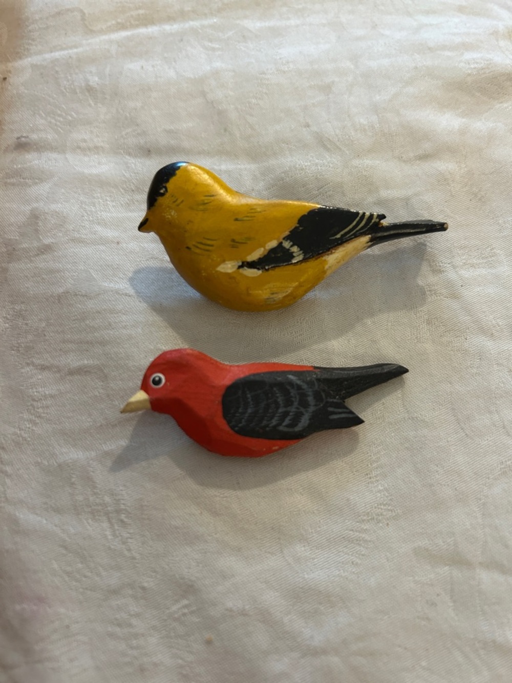 Hand-Painted Red and Yellow Bird Brooch Set